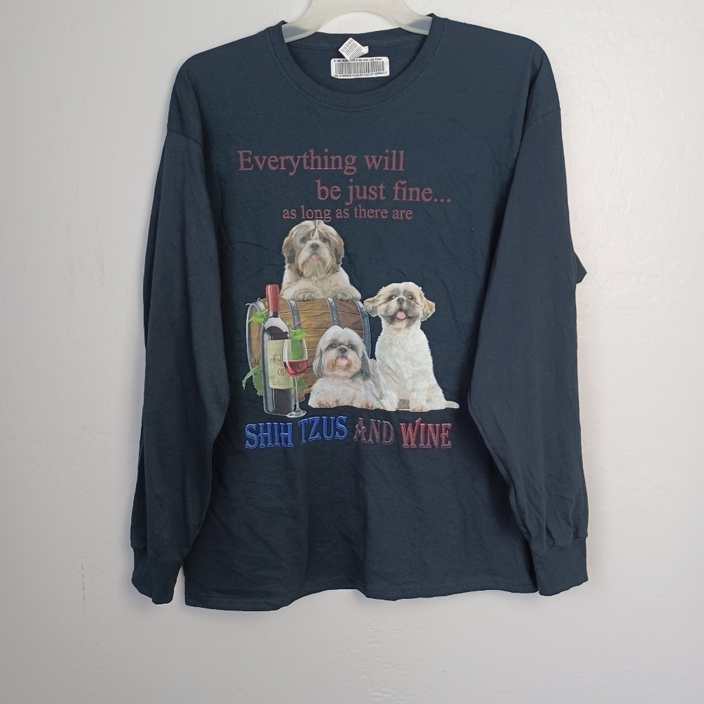 DOG AND WINE CTE FUNNY GIFT LOVER DOG Men's Shirt Long Sleeve XL Black